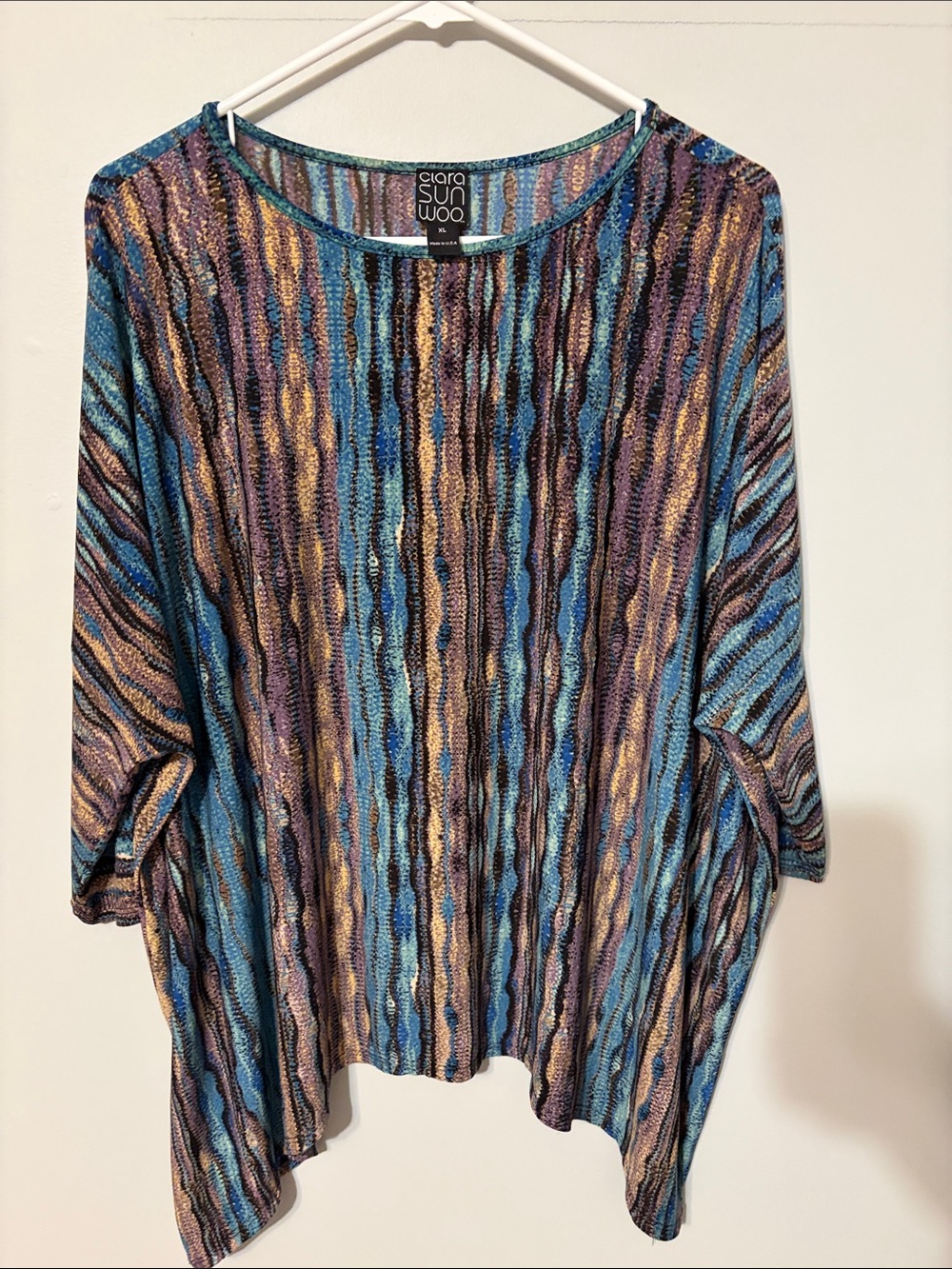 CLARA SUNWOO Multicolor Vertical Stripe Knit Tunic - Blue, Purple, Tan. XL.